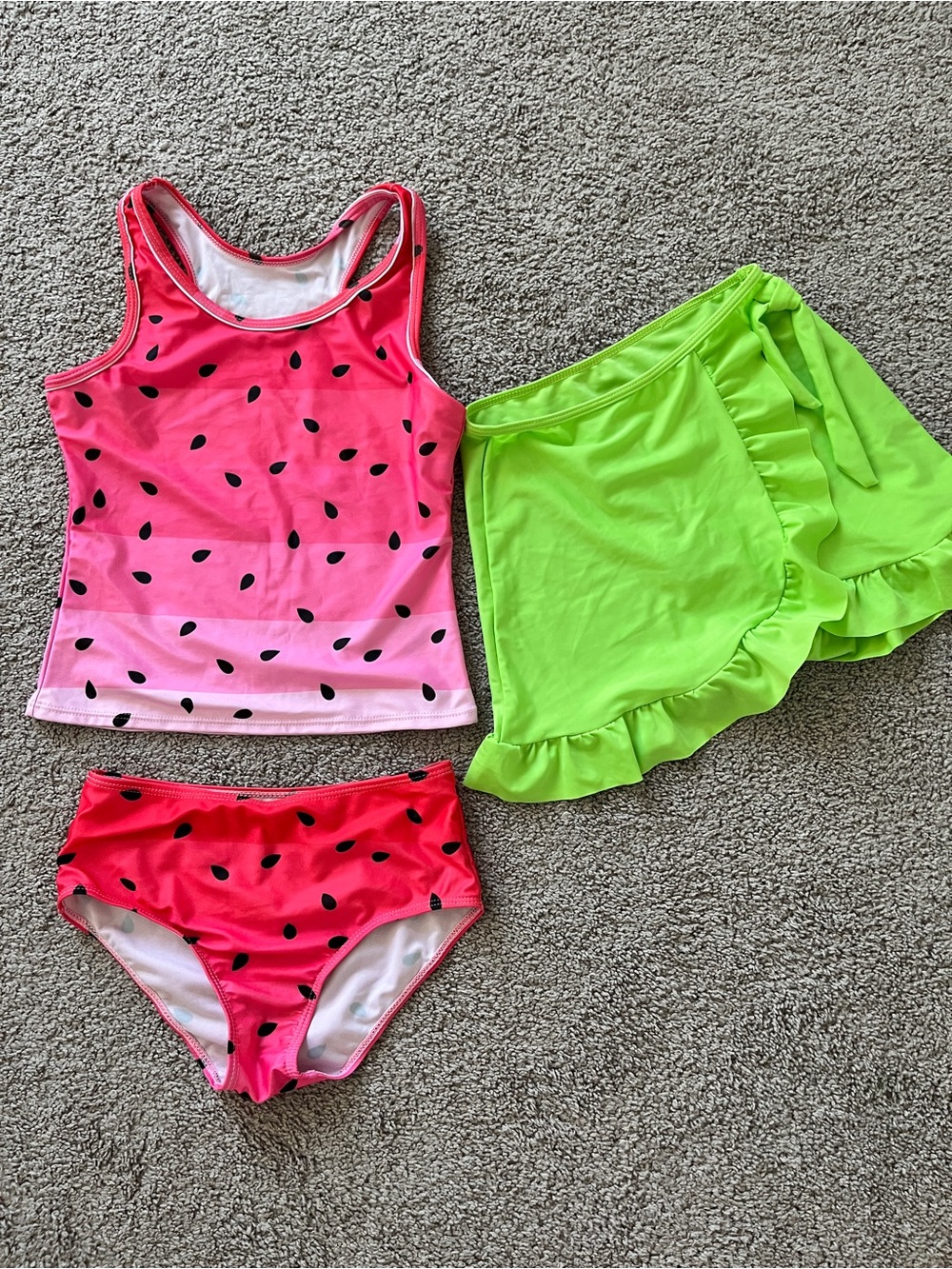 Girls Amazon Pink Watermelon 3 piece Tankini bathing suit set - size 12 T
